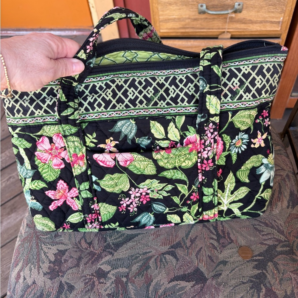 Vera Bradley Black and Green Floral Tote Bag
